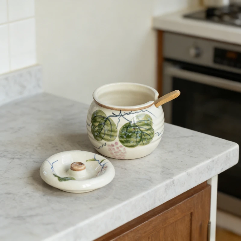 Imported Japanese Persimmon Ceramic Seasoning Jar Kitchen Salt Jar Spice Box for Home Use Chili Lard Jar Kitchen Storage Tools