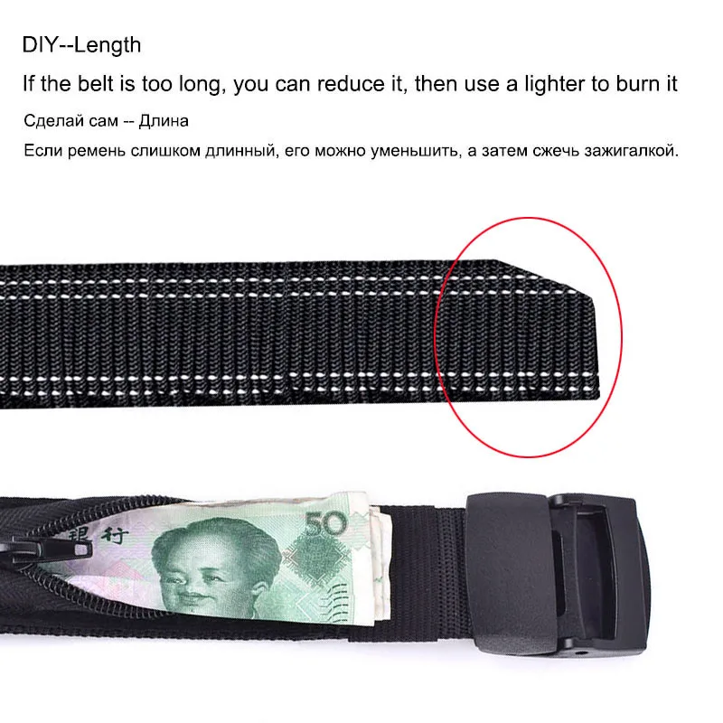 Multifunction Hidden Cash Waist Belts Nylon Tactical Belt 120cm Men Women Travel Anti Theft Strap Belts Wallet Plastic Buckle