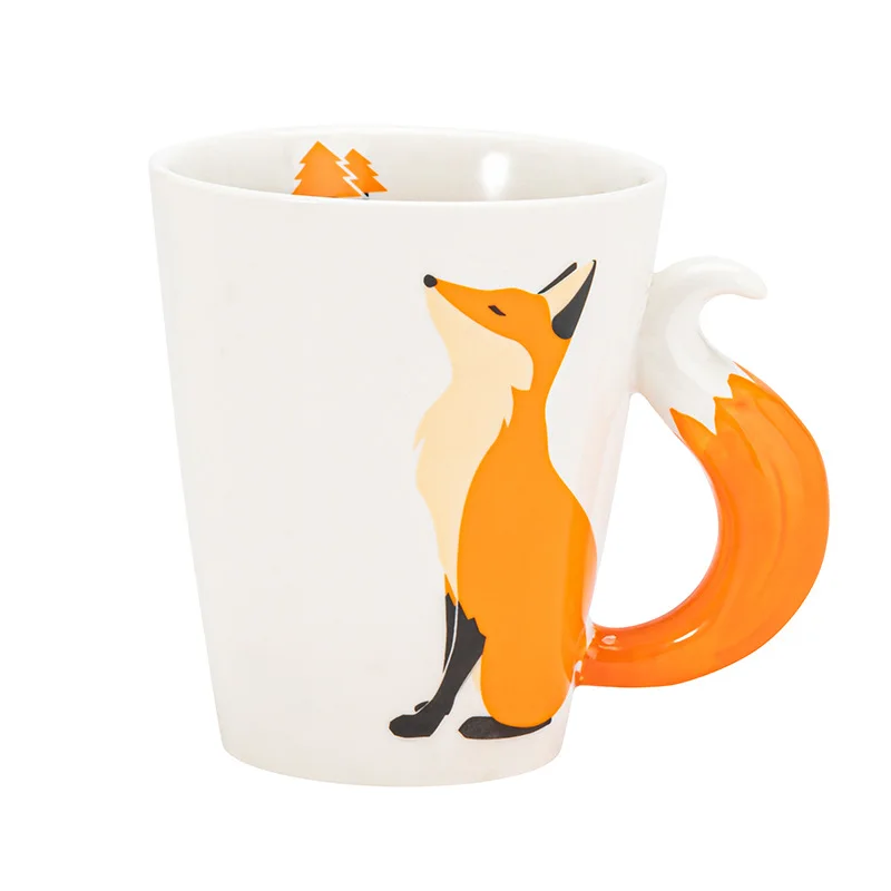 350ML Creative Animal Ceramic Mug Fox 3D Cartoon Coffee mugs with Handle Personalized Office Cup