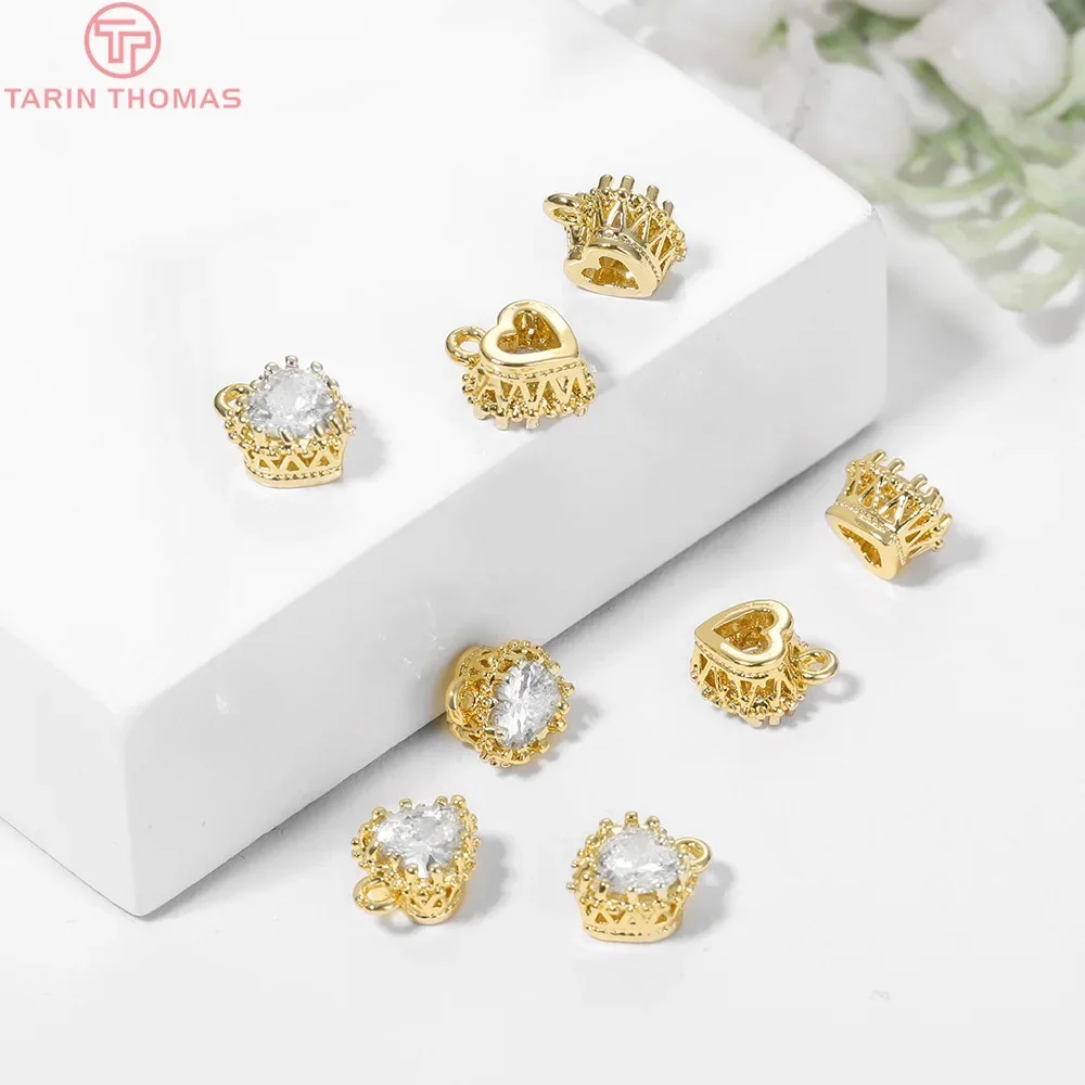 

(1217)4PCS 7x9MM Hole 1MM 24K Gold Color Plated Brass with Heart Charms Pendants High Quality Diy Jewelry Accessories