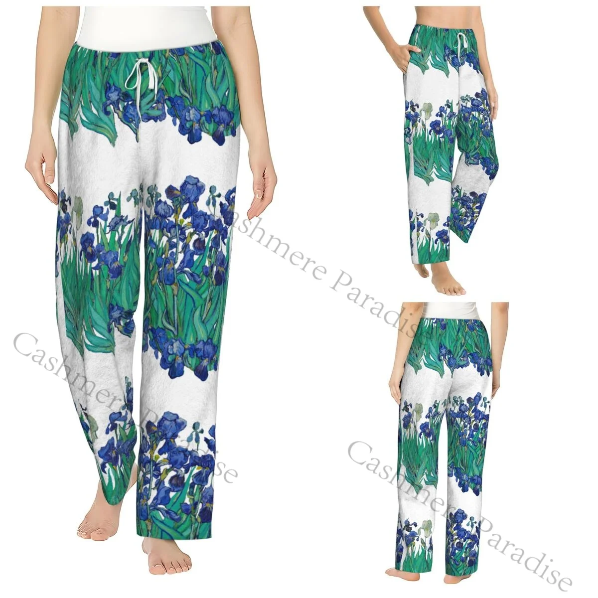 

Irises 2 Van Gogh Women Sleep Pants Warm Flannel Lounge Pants for Winter Nights