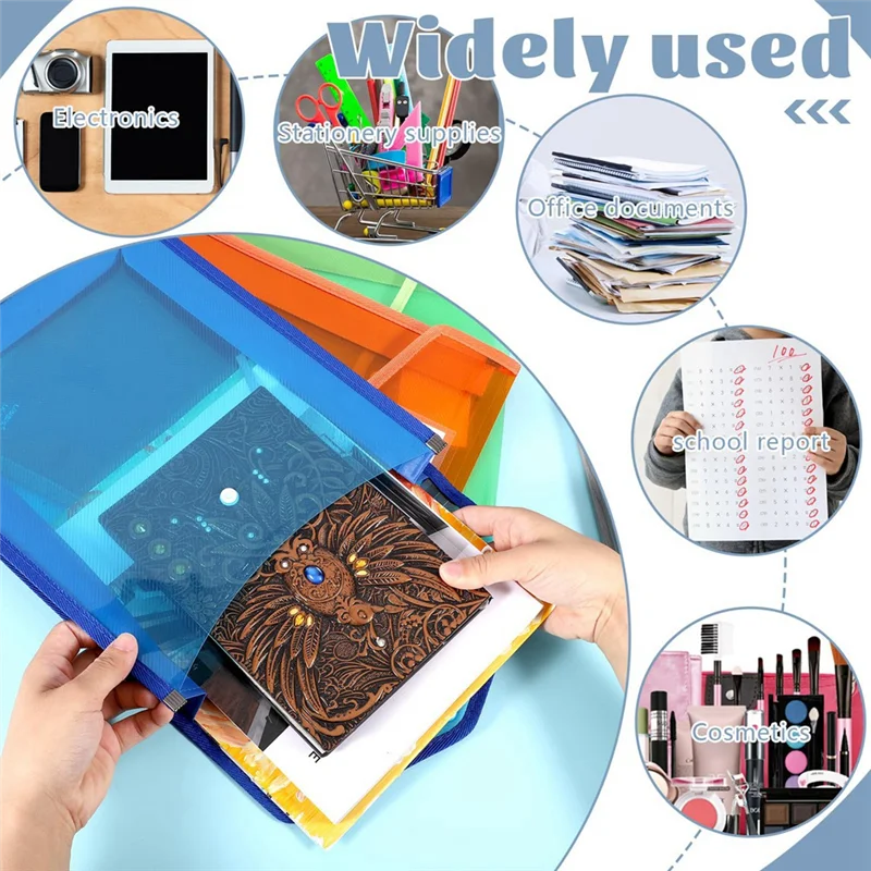 Practical-6 Pcs A4 Plastic Wallets Folders Popper Wallet Document Pockets With Button Closure Card Slot