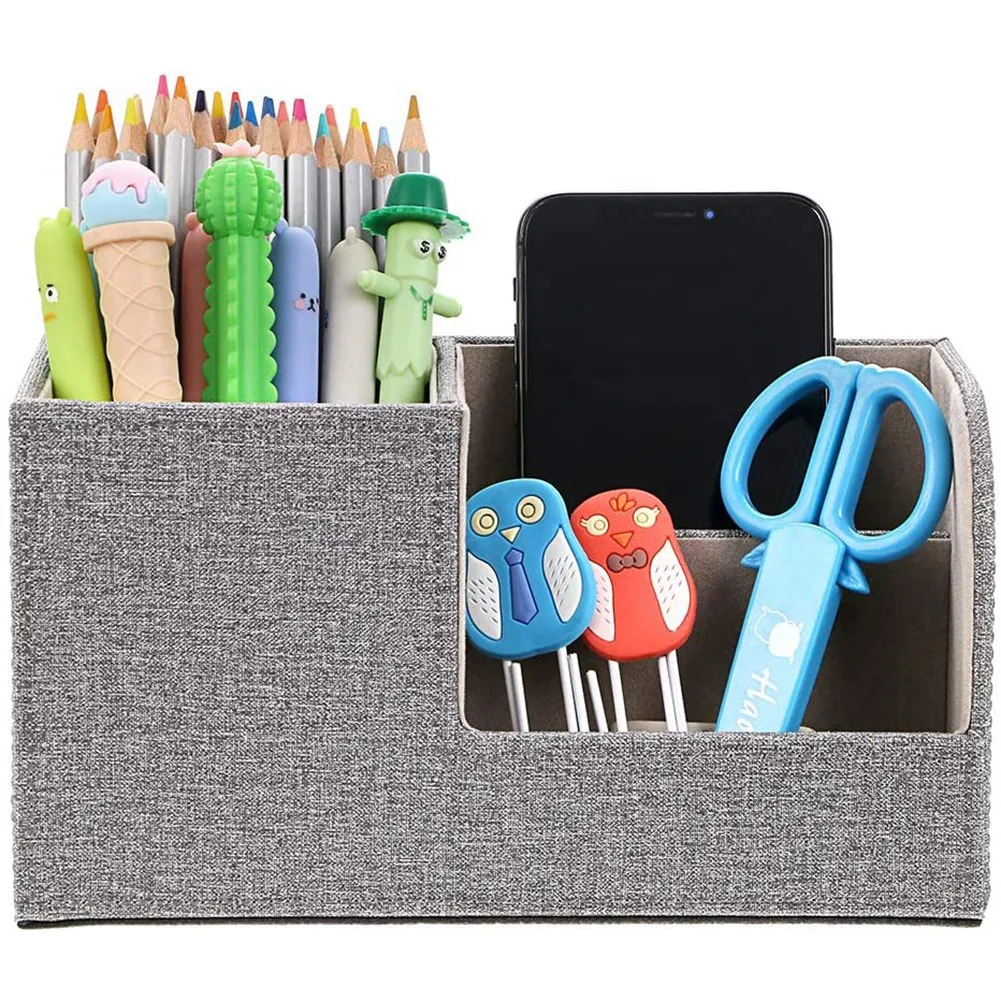 

OFSS-PU Leather Multi-Function Desk Stationery Organizer Storage Box Pen/Pencil, Business Cards Remote Control Holder (Grey)
