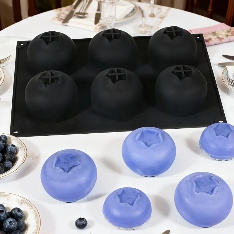 6 Cavity Blueberry Shape Silicone Mold Reusable Heat Resistant Non-Stick for DIY Resin Crafts Candy Baking Homemade Gifts