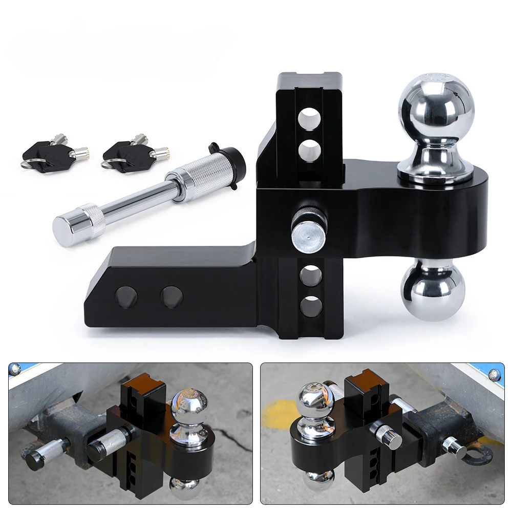 

Adjustable Trailer Hitch 2" Receiver 6" Drop/Rise Drop Hitch 12500 LBS GTW Ball Mount 2" 2-5/16" Dual Towing Ball Double Locks