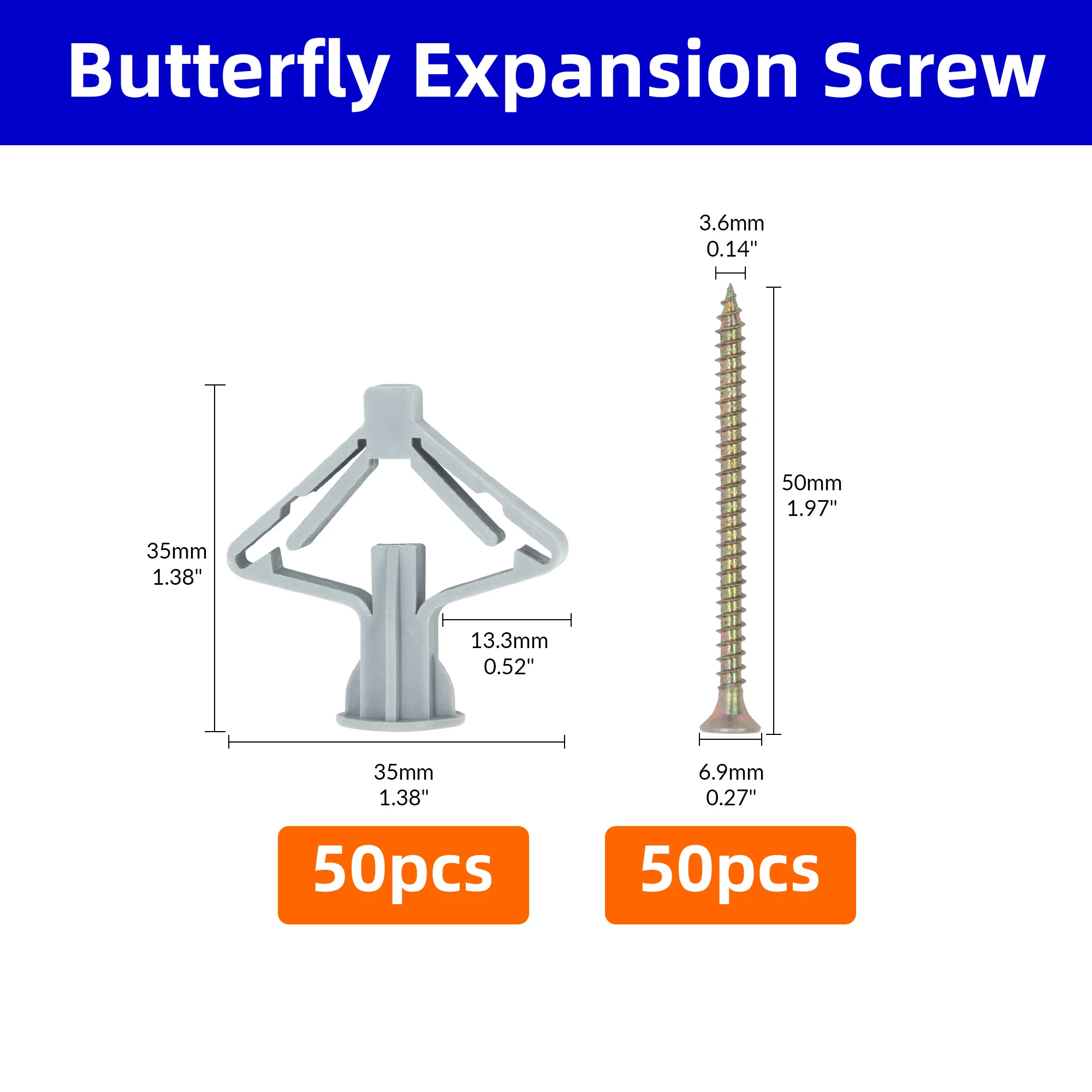 10/50 m3.5 Sets Hollow-Wall Anchors Drywall Anchor Kit With Screws Expansion Tube Pipe Self Drilling With Zinc Plated Screws image 3
