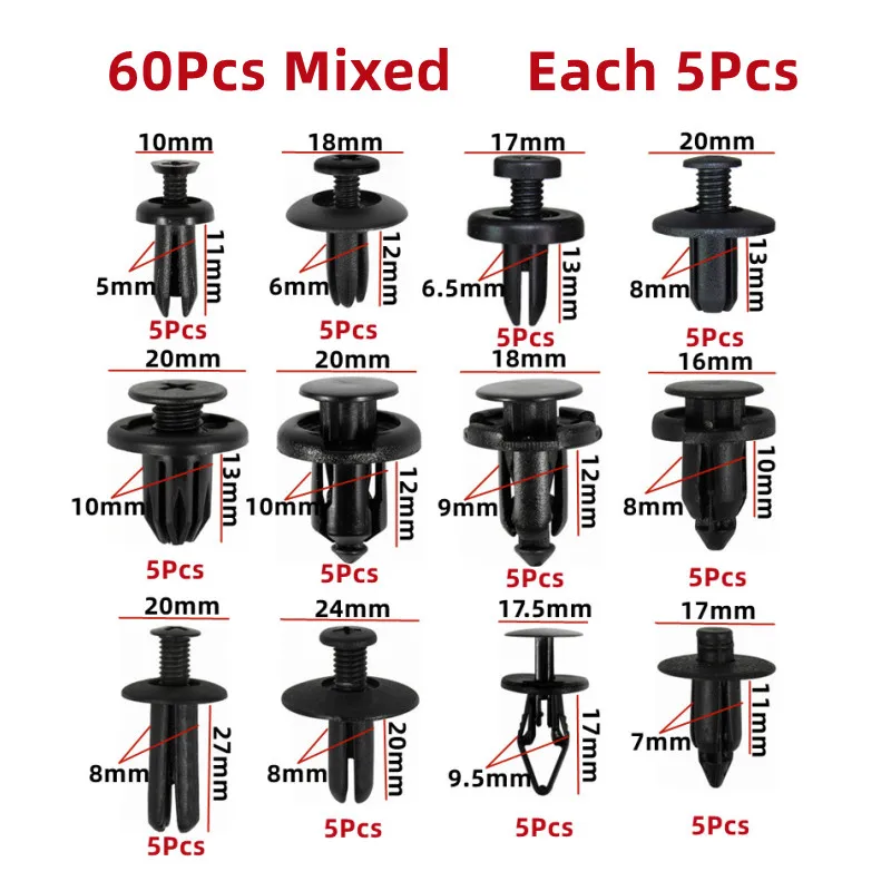 60Pcs 5mm 6mm 7mm 8mm 9mm 10mm Loch Auto Stoßstange Niet Verschluss auto Kotflügel Trim Panel Schraube Clips Für Honda Nissan Toyota Hyundai