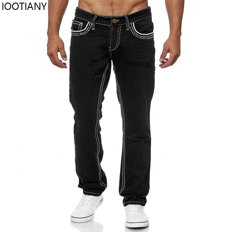 جينز مستقيم للرجال مغسول بدون فتحة جينز للربيع والصيف جينز صديقها ملابس خروج فضفاضة غير رسمية سراويل طويلة من قماش الدنيم #4