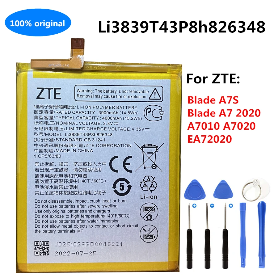 New Original 4000mAh Li3839T43P8h826348 Battery for ZTE Blade A7S A7 2020 A7010 A7020 EA72020 Mobile Phone