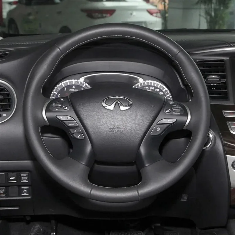 DIY Hand Sewing Car Steering Wheel Cover for Infiniti Q70L QX50 Q60 M25L QX56 Faux Leather Interior Accessories