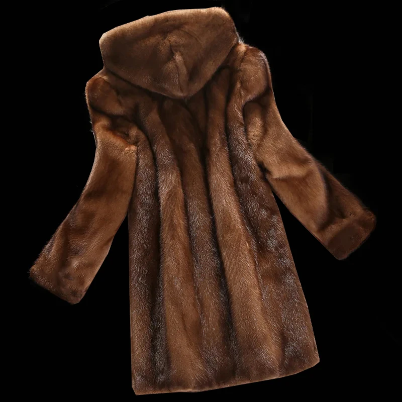 Artificial Mink Fur Coat for Women, Long Hooded Jackets, Warm Winter Clothes, New