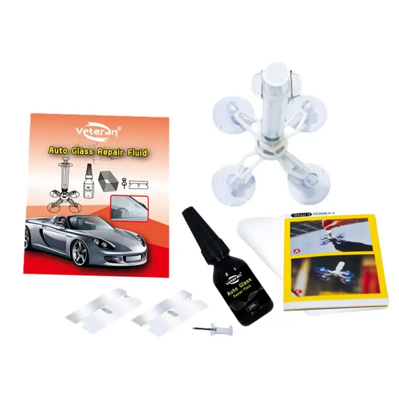 Car Windshield Repair Kit Quick Fix Car Cracked Glass Windscreen Repair Tool Kit DIY  Resin Sealer with Fixed Bracket