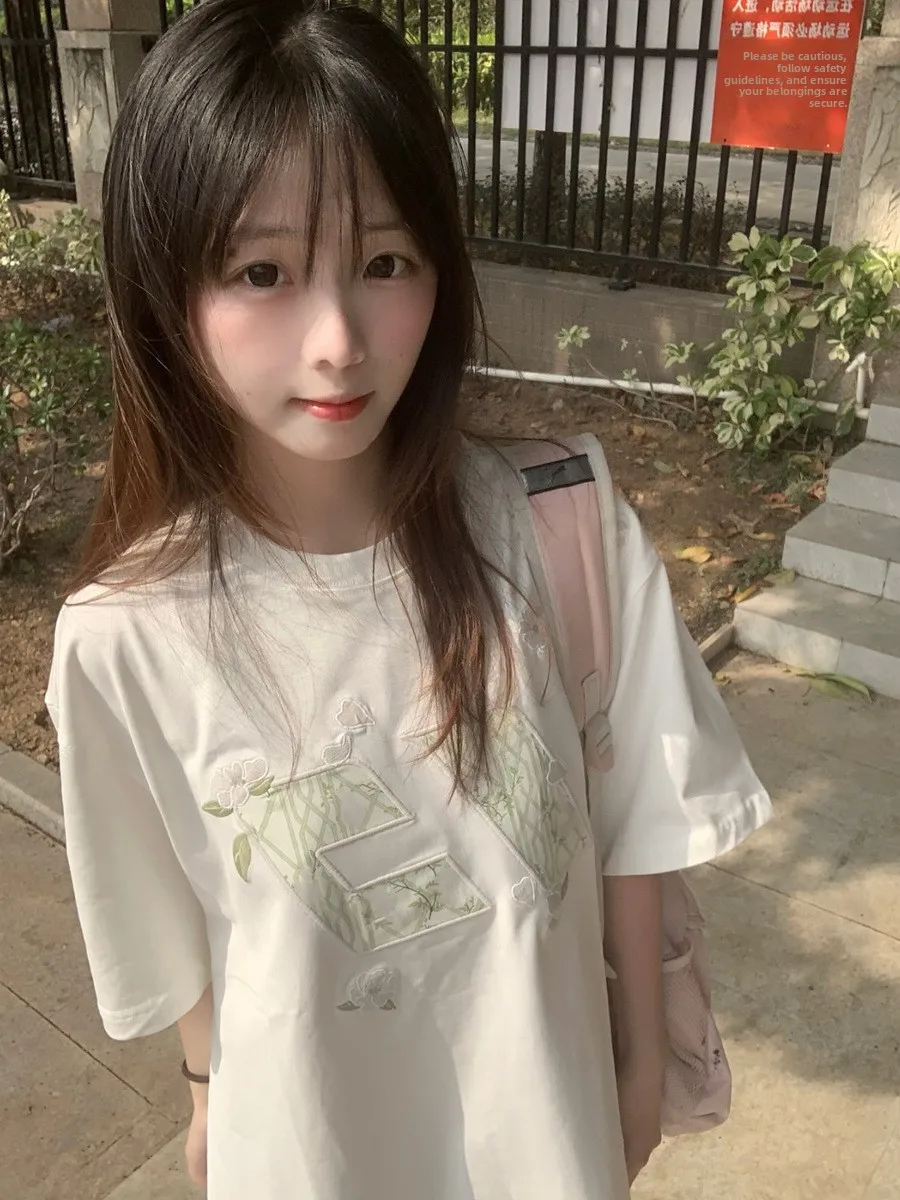 American Sle ort Sve T-Shirt Damen Sommer Design High Street Paar Einzigartiges schönes Top besticktes Buchstabenmuster