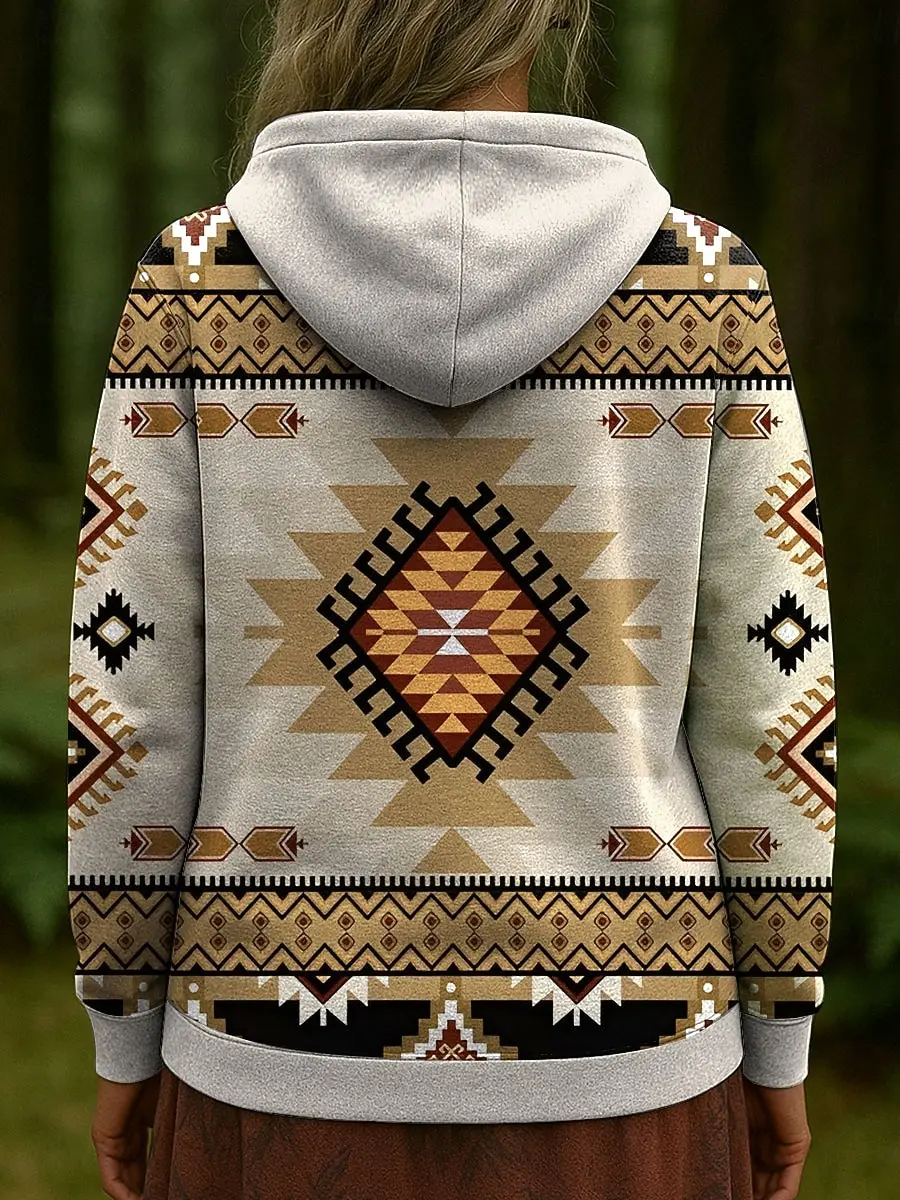 Retro Women's Hooded Hoodies 3D Print Geometric Graphics Abstract Sweatshirt Pullovers Streetwear Women's Clothing Fall Winter
