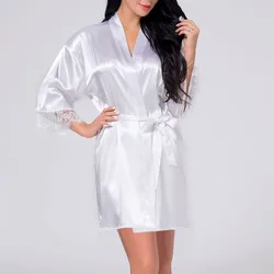 Pijamas de tela para mujer, ropa de dormir, bata Kimono de encaje, lencería, Mini vestido, camisón