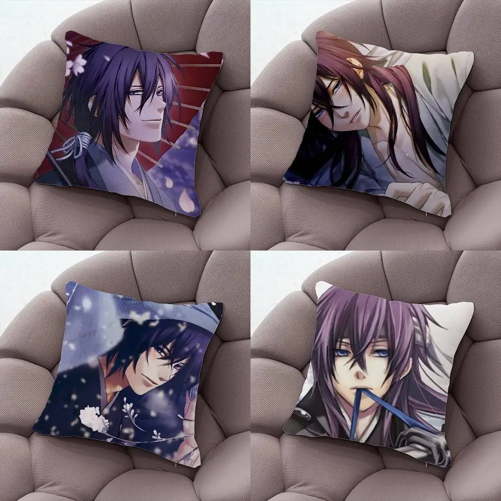 

H-Hakuoki Hajime Saitou Pillow Case Plush Fabric Soft Double-Sided Printed Sofa Warm Winter Home Gift Cushion Cover