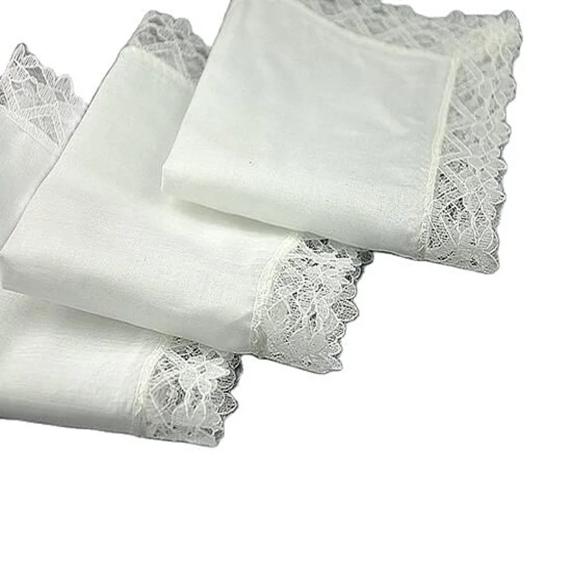 Women Square lady Handkerchief white lace embroidery children Cotton wedding Christmas Gift hand towel hanky 20*20cm 5pcs