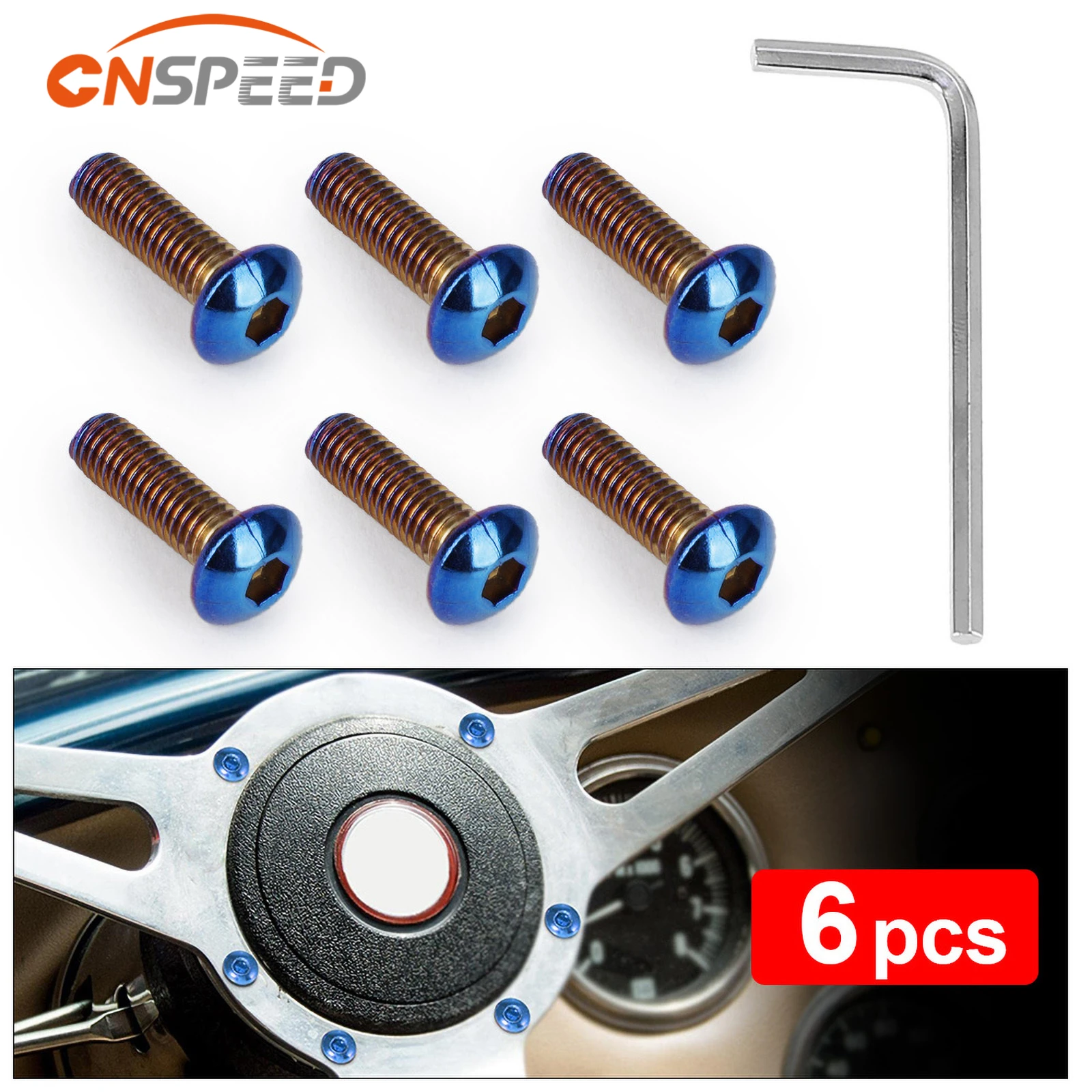 

CNSPEED 6Pcs 15mm/19mm Burnt Titanium Steering Wheel Bolts 304 Stainless Steel for Most Steering Wheel Works Bell Boss Kit