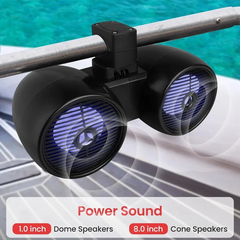 Doppi altoparlanti fuoristrada impermeabili - Sistema audio a torre per wakeboard marino a 2 vie da 6,5" 200 W con luce LED, gamma completa per esterni