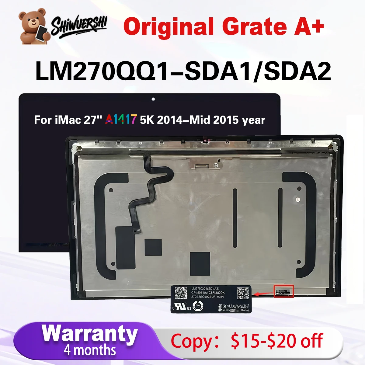 

Original A1419 A1682 A2115 5K 27 inch LCD Screen Display LM270QQ1 SDA1 SDA2 SDB1 SDB2 SDC1 SDC2 SDF1 SDF2 SDD1 SDE1 UHD 2012-202