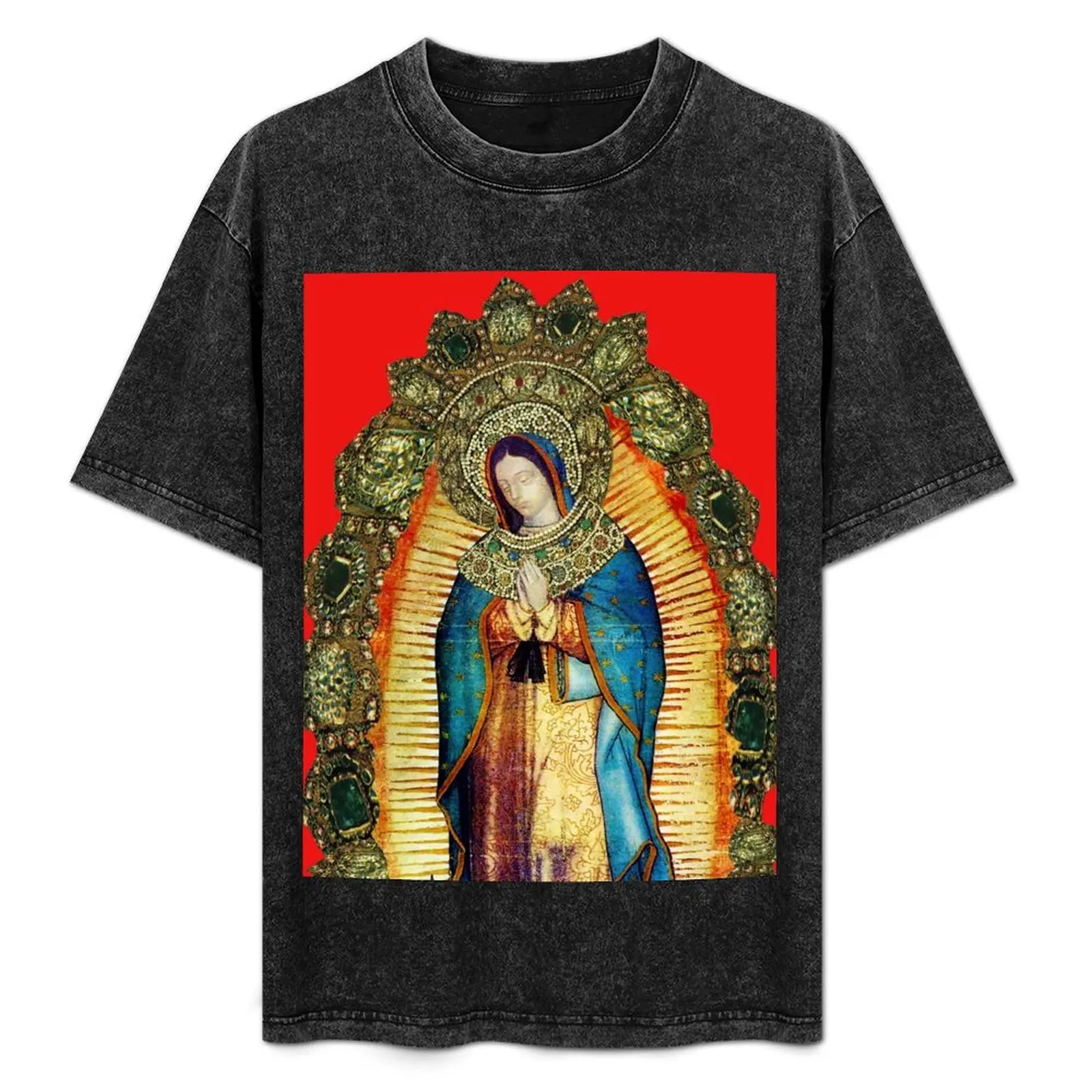Our Lady of Guadalupe Mexican Virgin Mary Mexico Angels Tilma Aztec Queen of Heaven T-Shirt Casual Breathable Short Sleeve Top