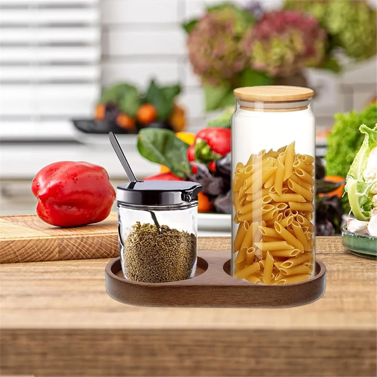 Wood Salt and Pepper Grinder Mill Tray, Elegant Kitchen Accessory for Spices and Condiments
