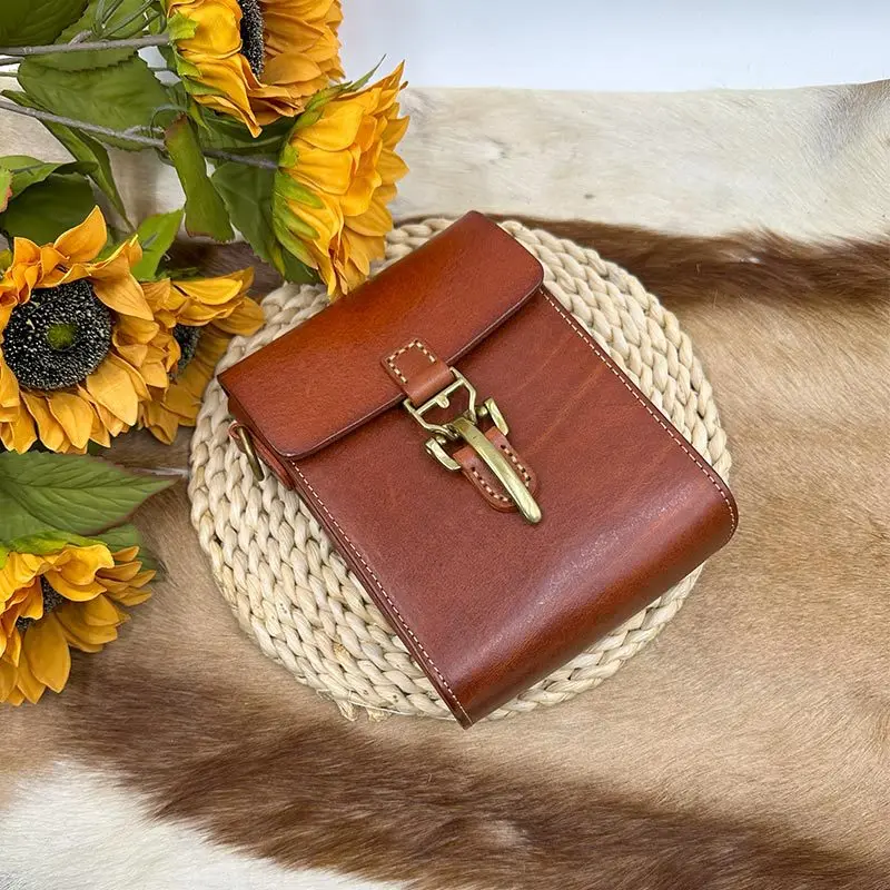 

Vintage Shoulder Crossbody Bags Hasp Square Storage Wallets Women Outdoor Trendy Chic Fashionable Genuine Cow Leather Phone Bag