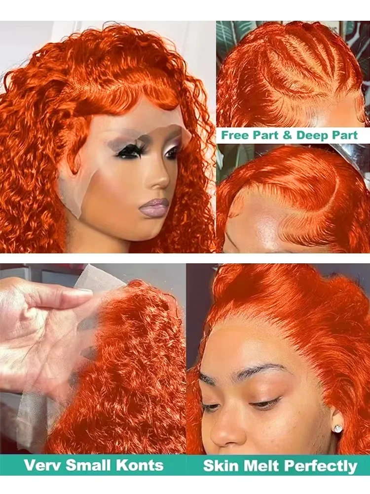 Cosdelu 30 40 Inch Ginger Orange Deep Wave 13x6 HD Lace Front Human Hair Wig Remy 200 Density Water Curly 13x4 Lace Frontal Wigs