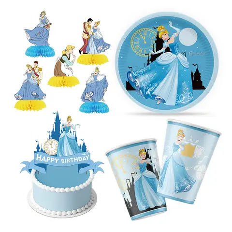 Disney Kopciuszek Dekoracja urodzinowa Baby Shower Cupcaketopper Banner Flaga Lateksowa folia Balon Kubek Butelka wody Naklejka
