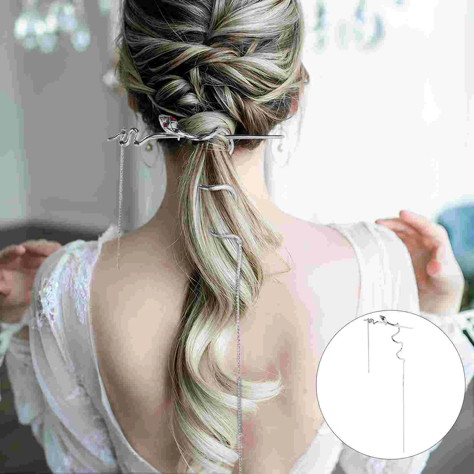 

Hair Clips Hairpin Chinese Long Stick Tassel Women Silver Vintage Accessories Snake Miss