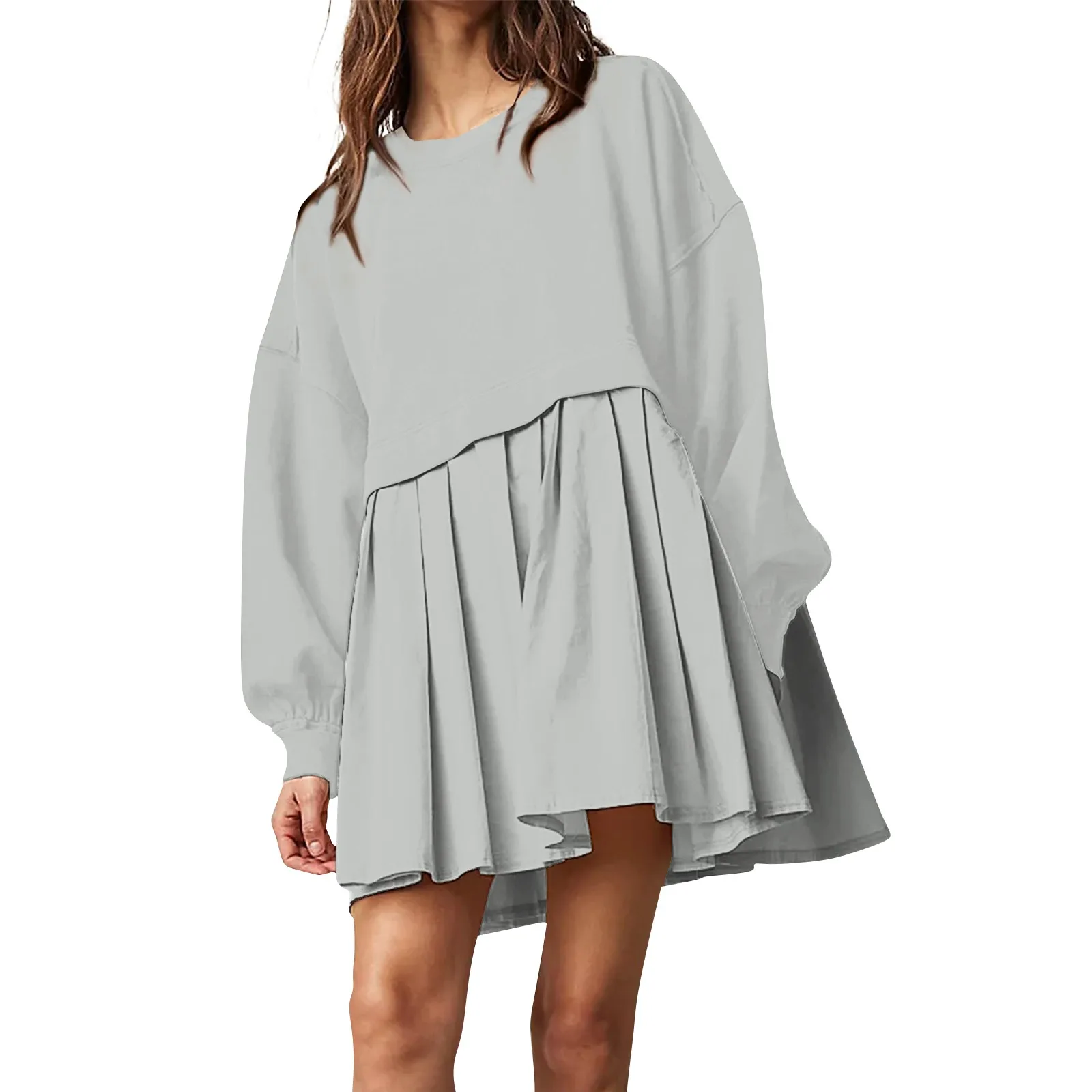 Women Dress Oversized Sweatshirt Dress Neck Long Sleeve Patchwork Pullover Tops Sweatshirt Dress