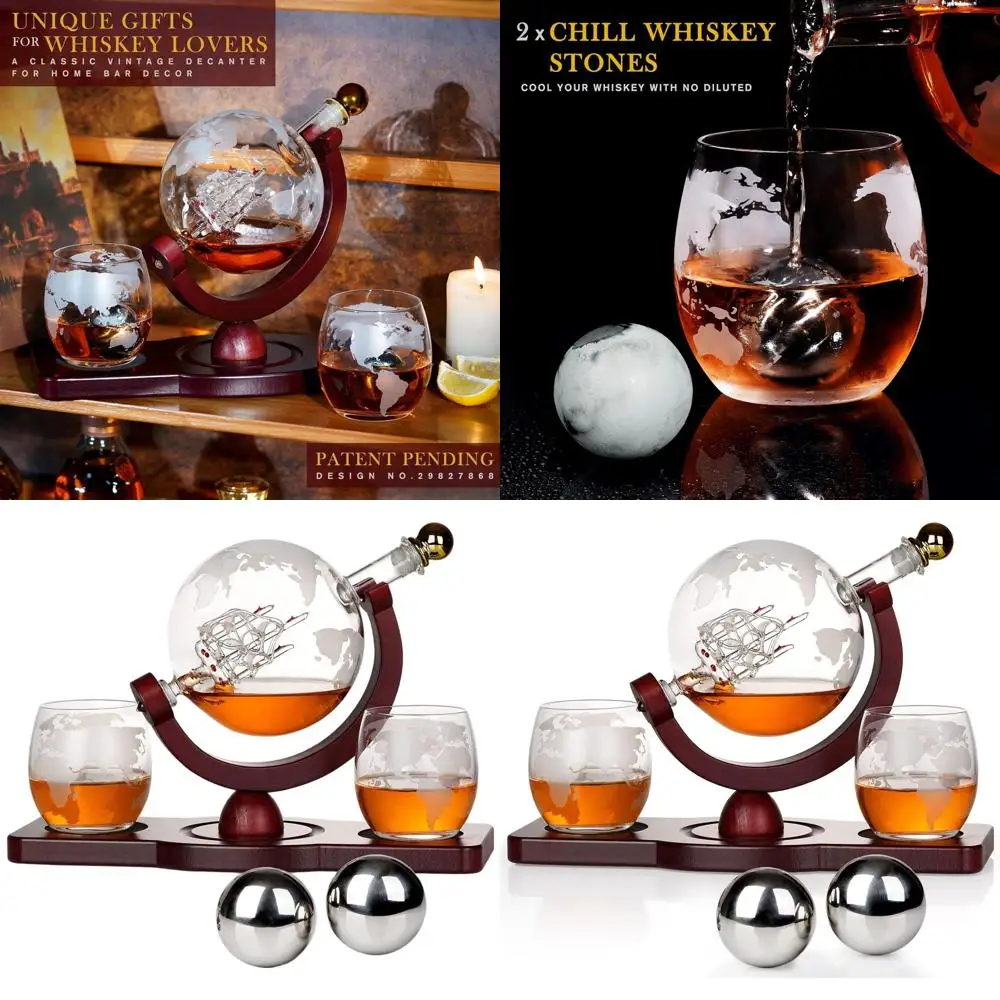 

Valentine's Day Whiskey Globe Set with 2 Stones & 2 Glasses, Perfect Gift for Men, Ideal for Bourbon or Scotch Lovers