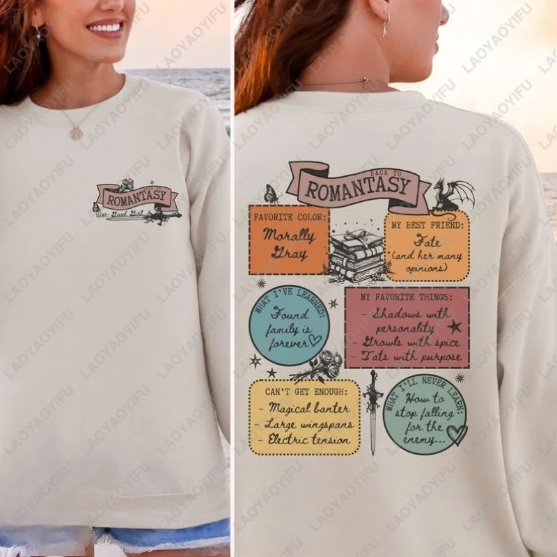 Back To Romantasy Good Girl Sweatshirt Romance Book Merch Library Sign Pullovers Fashion Romantasy Merch Bookclub Gift Hoodies