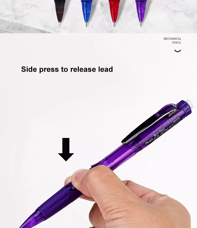 1 Stück Japan Pentel Druckbleistift PD255 mit seitlicher Druckmechanik und drehbarem Radiergummi, 0,5 mm, nicht leicht zu zerbrechende Mine, Zeichenbedarf, Schulbedarf – Detail 2