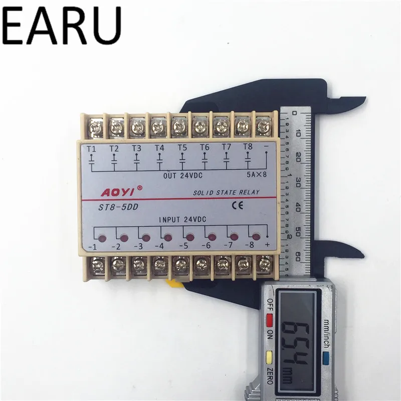 ST8-5DD ST5-5dd 5ddp 8 Channel Din Rail SSR Eight Input Output 24VDC Single Phase DC Solid State Relay 5A PLC Module Controller