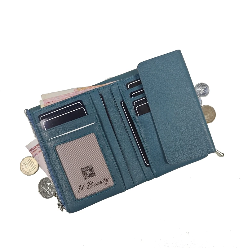 Ladies Soft Genuine Cow Leather Short Zipper Wallet 100% Cowhide Women Casual Tri Fold Coin Purse Card Holder Women's Purses