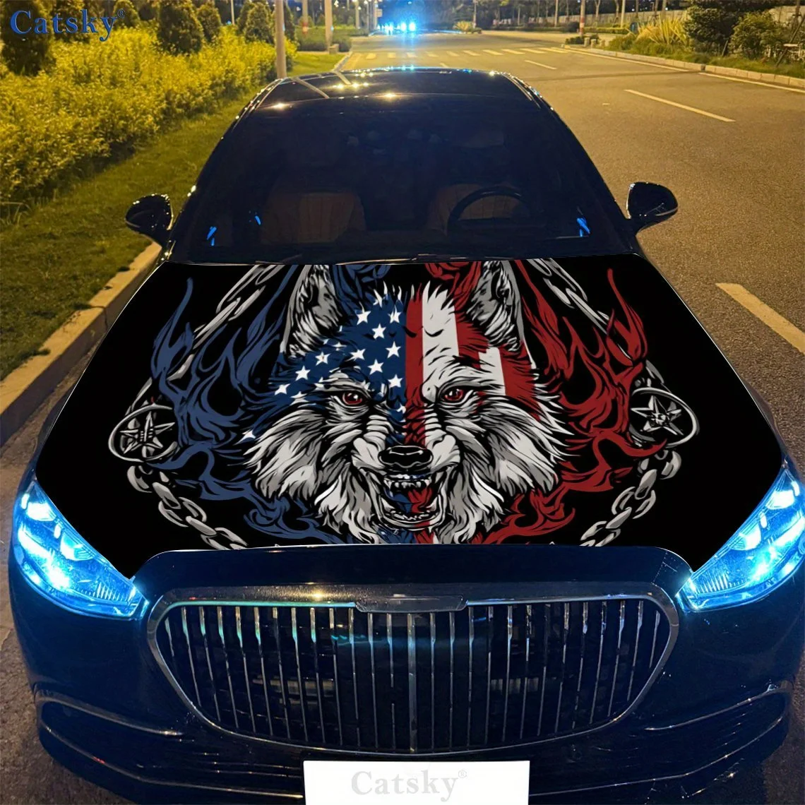 

Американский флаг Волк с цепочкой, виниловая наклейка на капот автомобиля, автонаклейка, водонепроницаемая самоклеящаяся наклейка на автомобиль, защита от царапин, авто