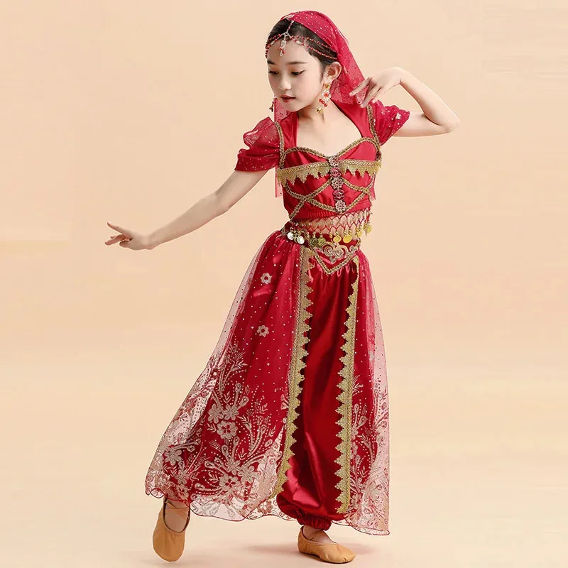 

Halloween Princess Dress New Jasmine Princess Aladdin Divine Lamp Children's Set Indian Dance Girl Performance Dress