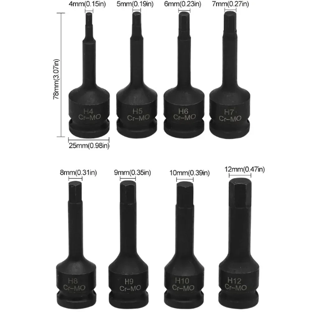 Socket Wrench Metric 1/2 Inch Shank Drive Impact Socket Set hex socket long bit socket Air Allen H4 H5 H6 H7 H8 H9 H10 H12