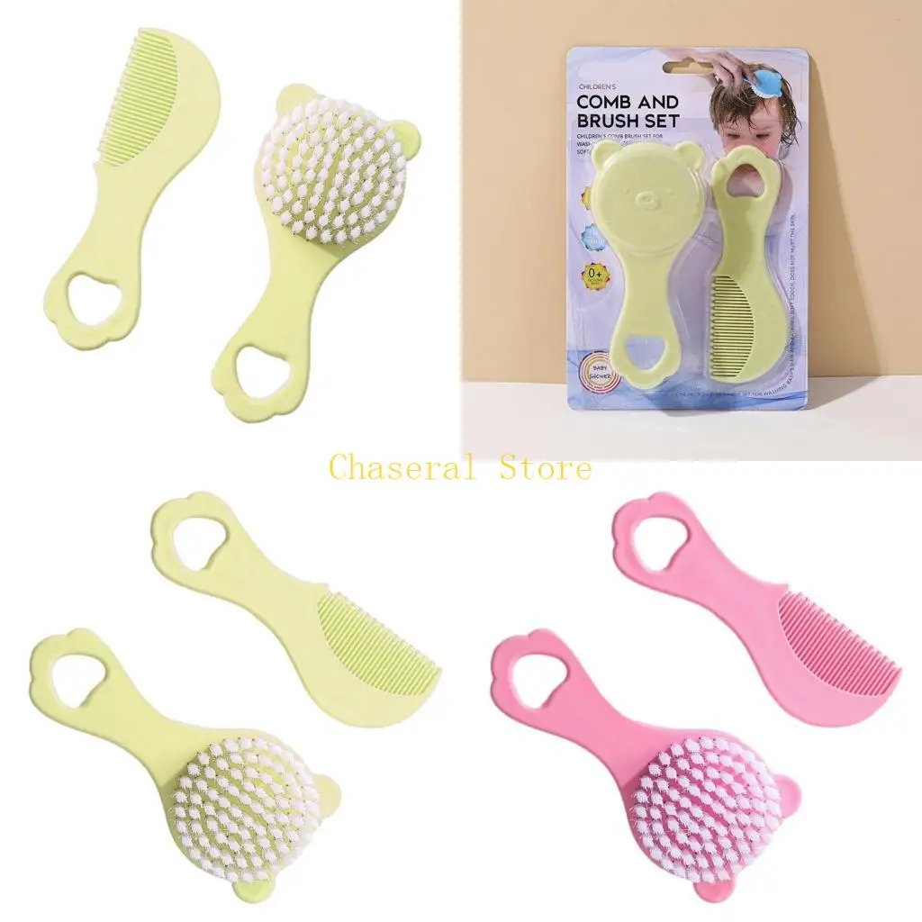 

E7CE 2 шт./компл. расческа и щетка для новорожденных, удобная ручка, инструменты для ухода за волосами с длинной ручкой