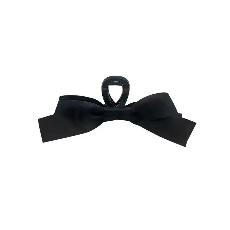 1 Piece Of Girl Fabric With Hepburn Style Black Double-Sided Bow, Suitable For Daily Use With Hair Claws On The Back Of The Head