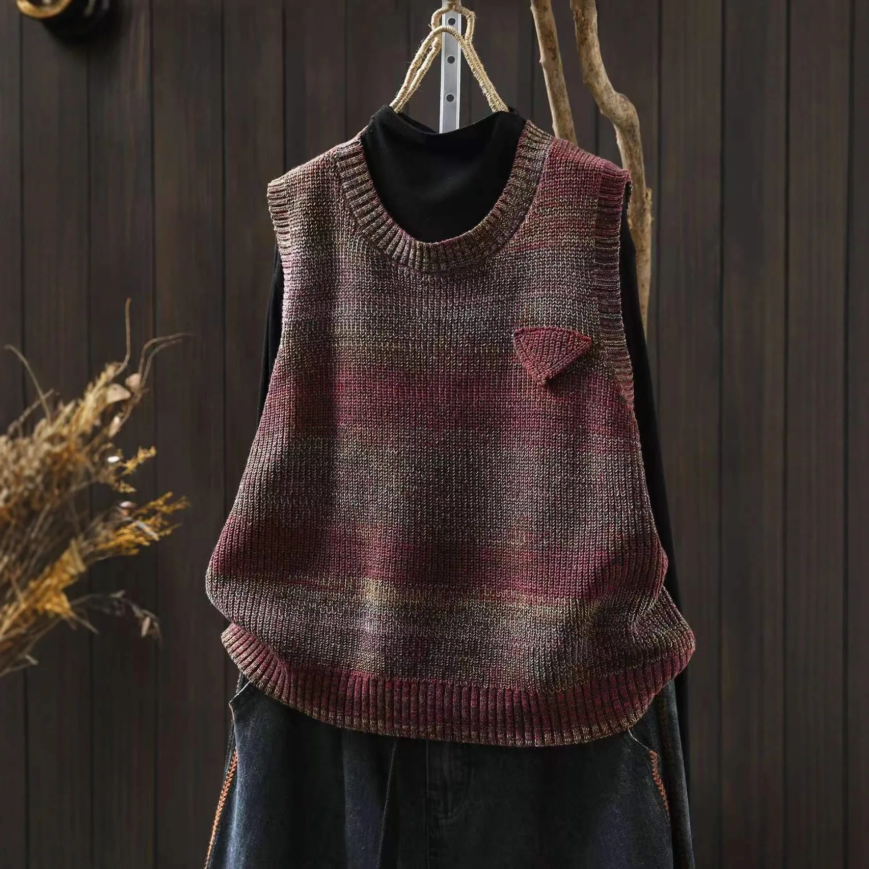 High Quality Women's Vintage Striped Sleeveless Pullover Knit Vest Fashion Loose Fit Casual Outer Sleeveless Waistcoat Female