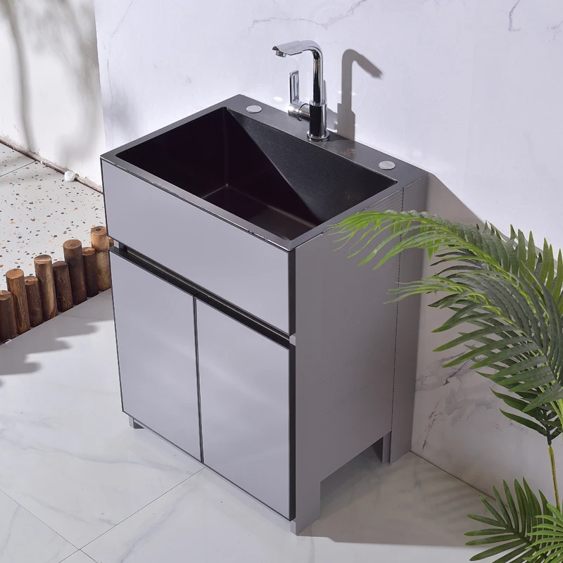 

Stainless steel sink cabinet household kitchen vegetable basin single sink balcony space aluminum wash basin laundry sink integr