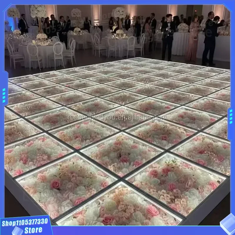 3D Effect LED Dance Floor Mirror Tempered Glass Luminous Stage for Wedding Party Flower Display Platform Light Emitting Diode