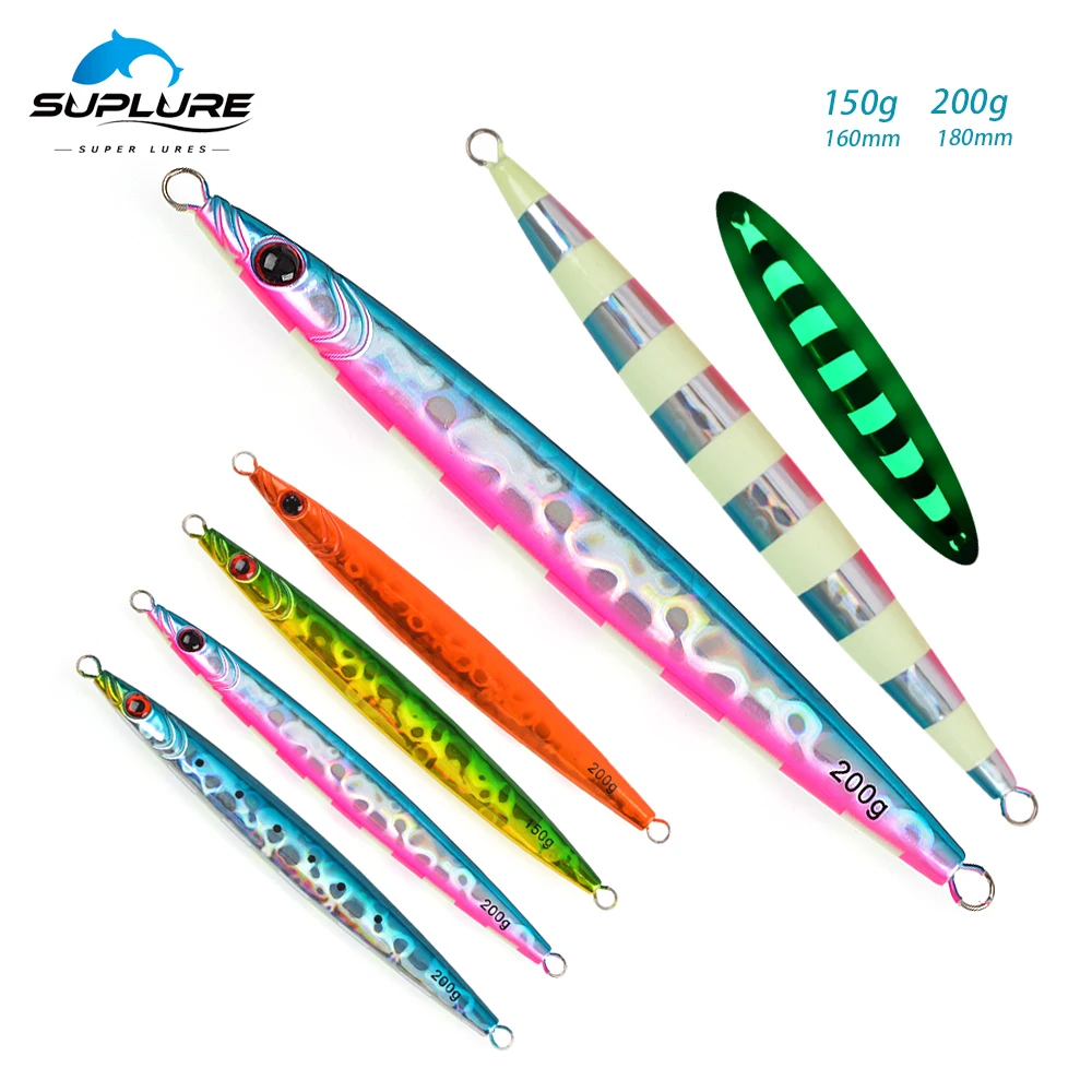 Super Lure Sinking Metal Casting Jig Sinking Fishing Lure 150g 200g Artificial Luminous Laser Gold Stamping Paper 3D Eyes Bait