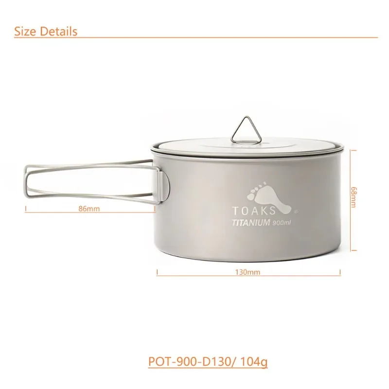 TOAKS Titanium Camping Cookware Combo, CKW-1350 and POT-900-D130 Outdoor Equipment Bowl Pot Pan Set