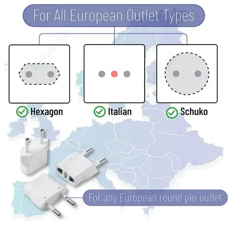 Adaptador de enchufe europeo, convertidor de enchufe de viaje americano, 1-100 piezas, 4,0/4,8mm, UE, EE. UU., Israel a Euro, KR, BR, Brasil