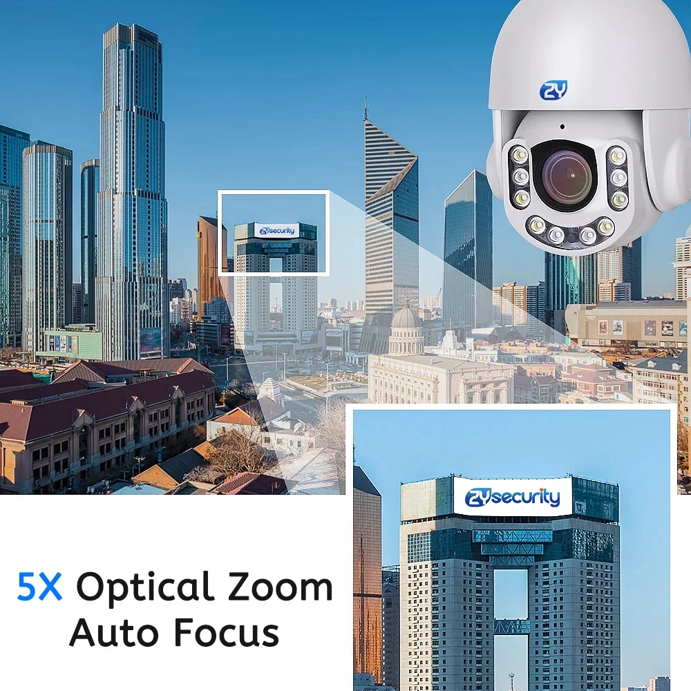 5MP PTZ 5X Optical Zoom PoE Security Camera Outdoor 2-Way Talk Human/Car Detection Auto Tracking Speed Dome IP Cameras CamHipro