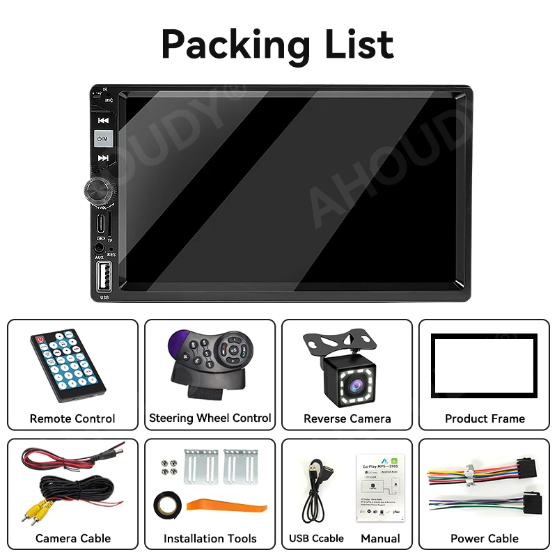 AHOUDY 2 Din راديو السيارة 7 "اللاسلكية Carplay أندرويد السيارات HD شاشة تعمل باللمس وحدة رأس السيارة Mirrorlink 12-LED كاميرا احتياطية بلوتوث