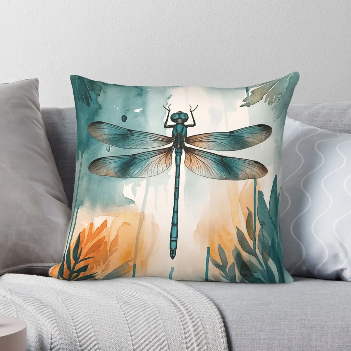 The Dragonfly Pillowcase Polyester Linen Velvet Creative Zip Decor Bed Cushion Cover